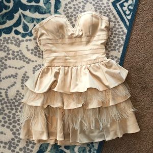 Xs Bebe champagne feather dress